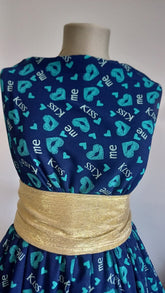 Voal Chifon KISS ME imprimeu Bleumarin Inimi Turcoaz VOAL1130